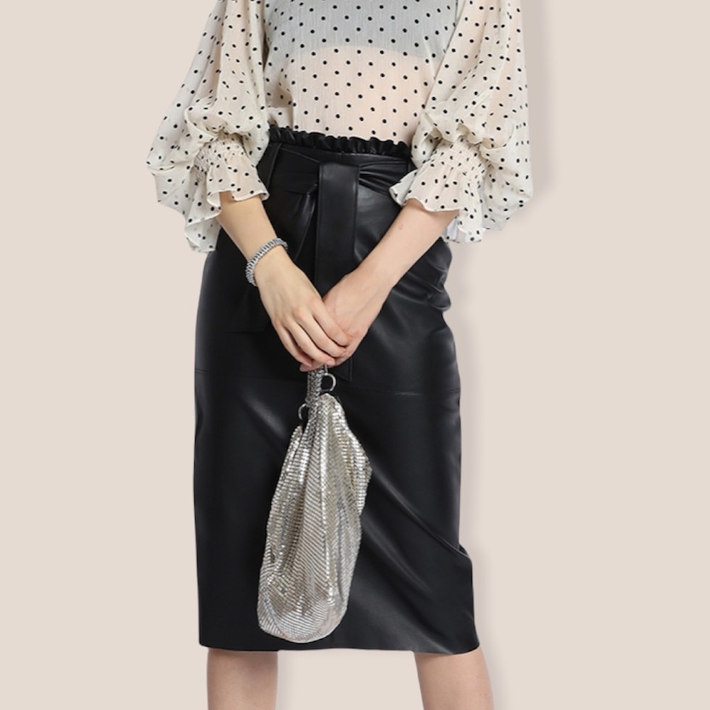 NWT Vegan Leather Paperbag Midi Skirt